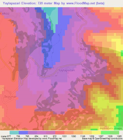 Yaylapazari,Turkey Elevation Map