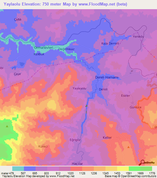 Yaylaolu,Turkey Elevation Map