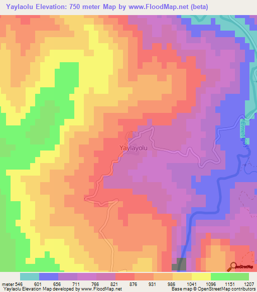 Yaylaolu,Turkey Elevation Map