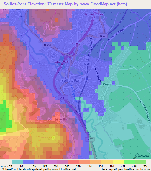 Sollies-Pont,France Elevation Map