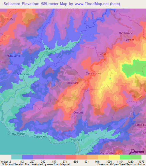 Sollacaro,France Elevation Map