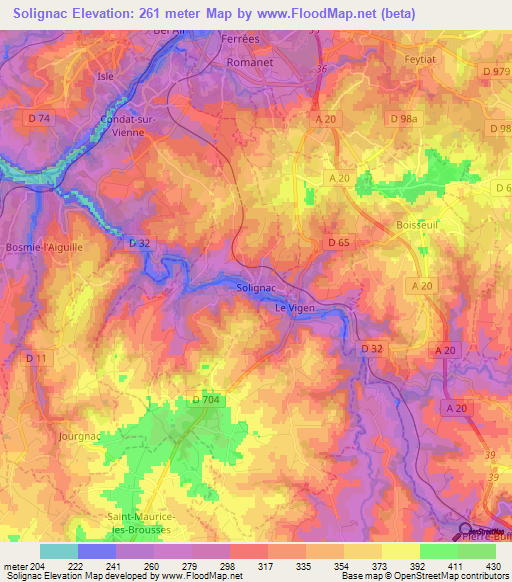 Solignac,France Elevation Map