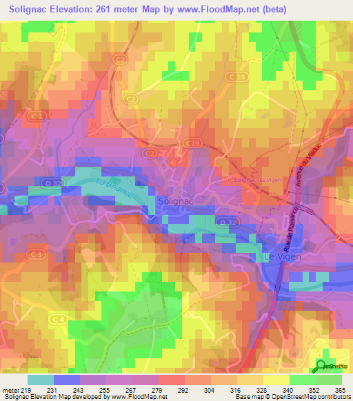 Solignac,France Elevation Map