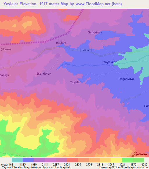 Yaylalar,Turkey Elevation Map