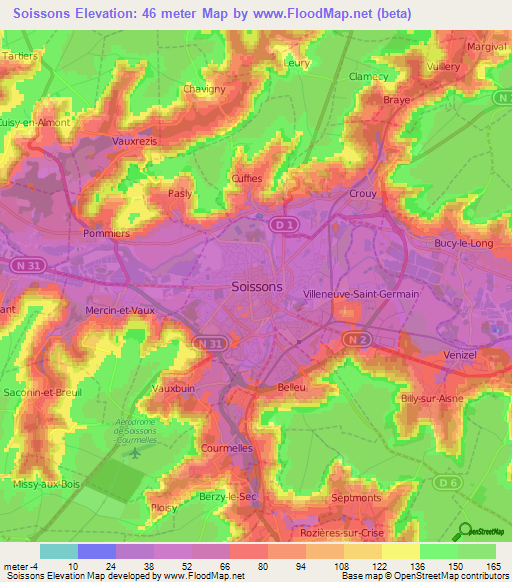 Soissons,France Elevation Map