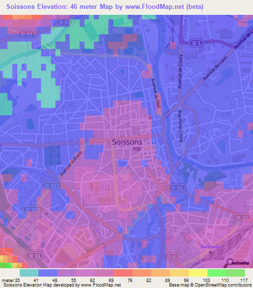 Soissons,France Elevation Map