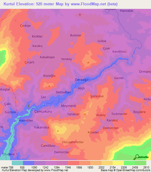 Kurtul,Turkey Elevation Map