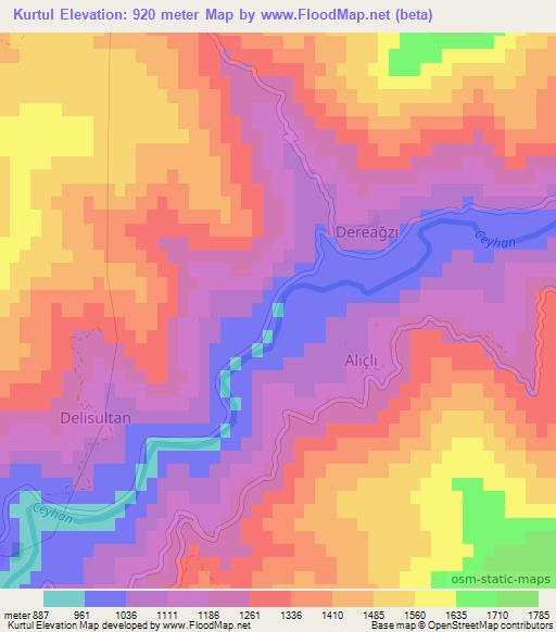 Kurtul,Turkey Elevation Map