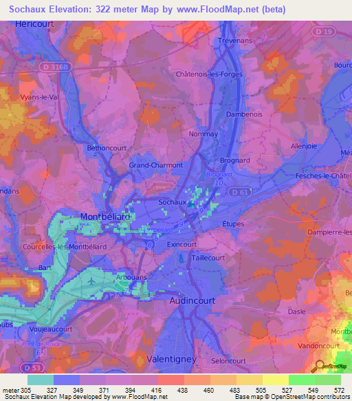 Sochaux,France Elevation Map