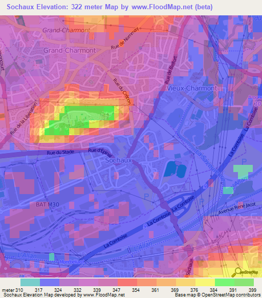 Sochaux,France Elevation Map