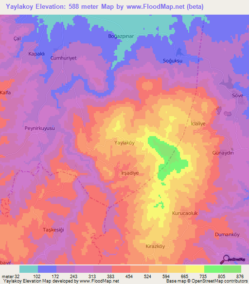 Yaylakoy,Turkey Elevation Map