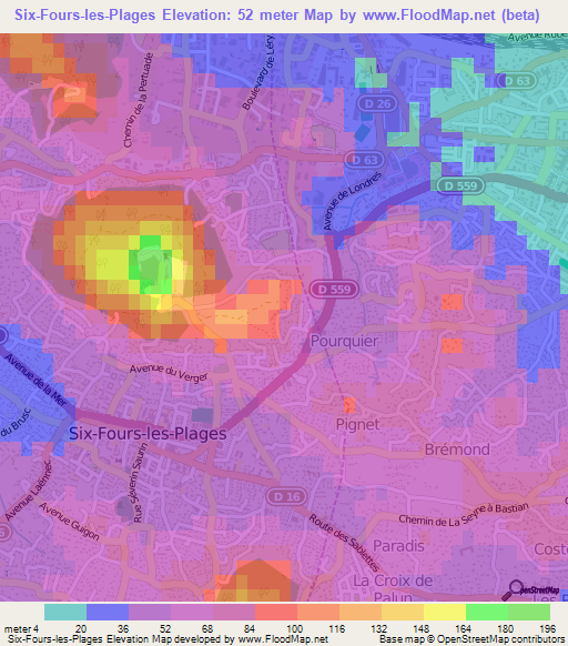 Six-Fours-les-Plages,France Elevation Map