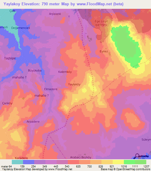 Yaylakoy,Turkey Elevation Map