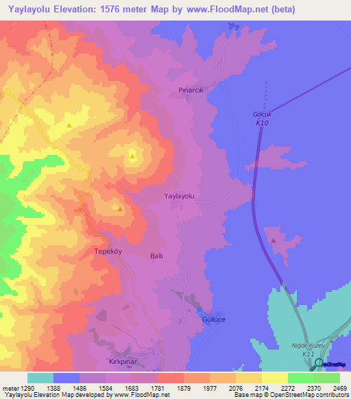 Yaylayolu,Turkey Elevation Map