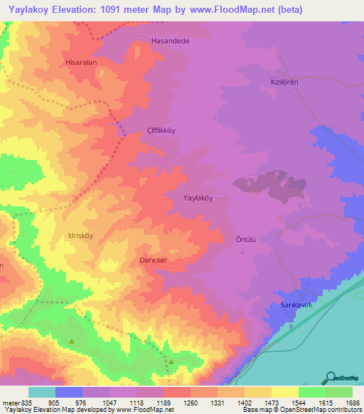 Yaylakoy,Turkey Elevation Map