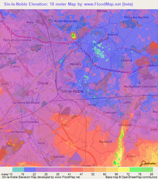 Sin-le-Noble,France Elevation Map