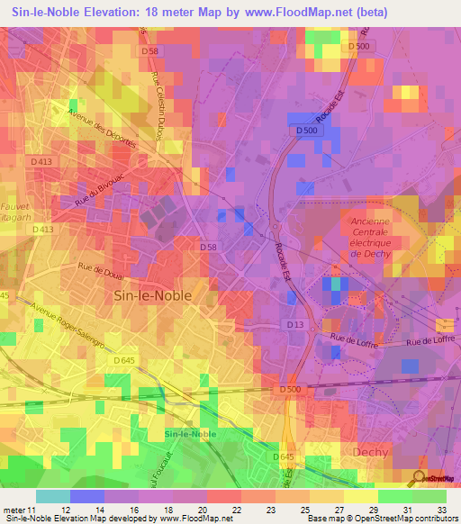 Sin-le-Noble,France Elevation Map