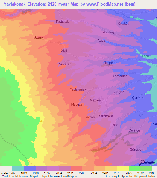 Yaylakonak,Turkey Elevation Map