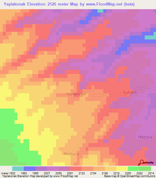 Yaylakonak,Turkey Elevation Map