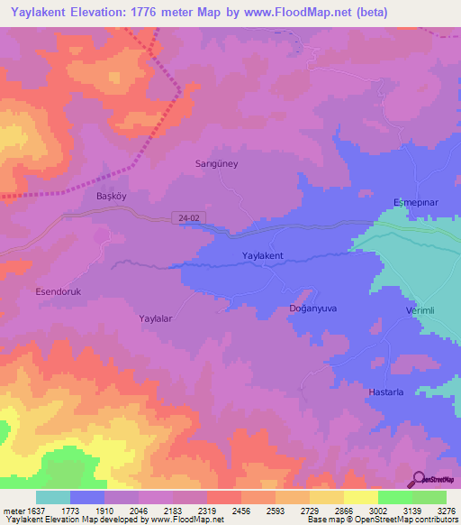 Yaylakent,Turkey Elevation Map