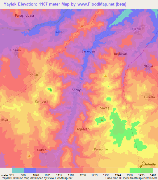 Yaylak,Turkey Elevation Map