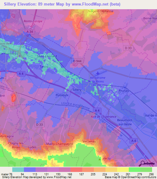 Sillery,France Elevation Map