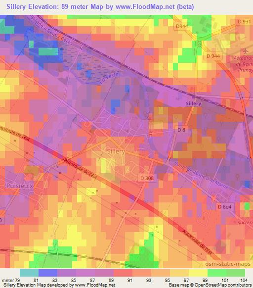 Sillery,France Elevation Map