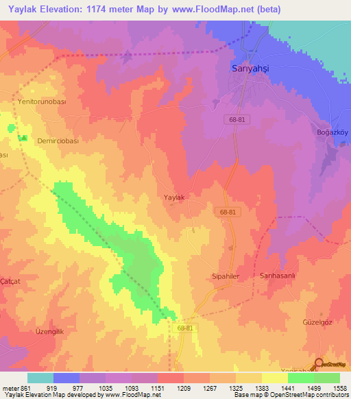 Yaylak,Turkey Elevation Map