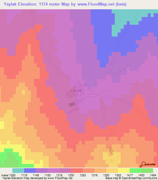 Yaylak,Turkey Elevation Map