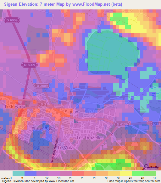 Sigean,France Elevation Map