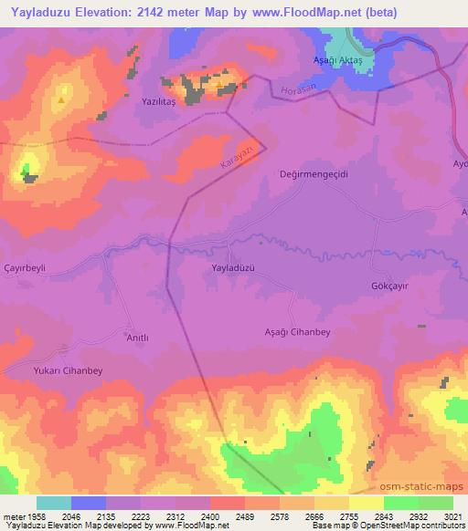 Yayladuzu,Turkey Elevation Map