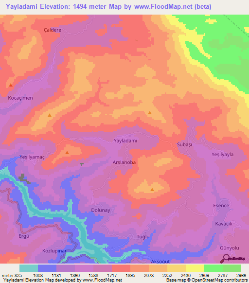 Yayladami,Turkey Elevation Map