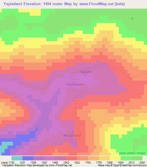 Yayladami,Turkey Elevation Map