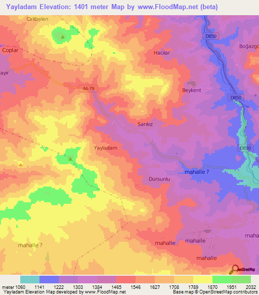 Yayladam,Turkey Elevation Map