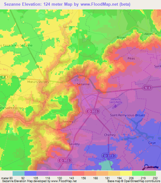 Sezanne,France Elevation Map