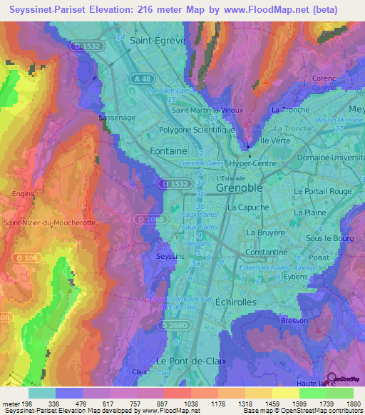 Seyssinet-Pariset,France Elevation Map