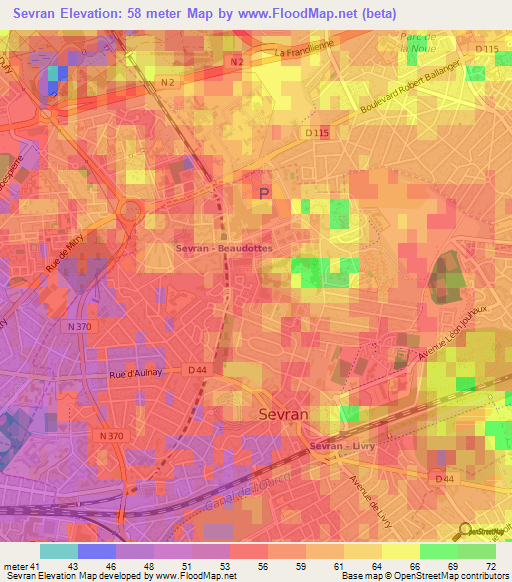 Sevran,France Elevation Map