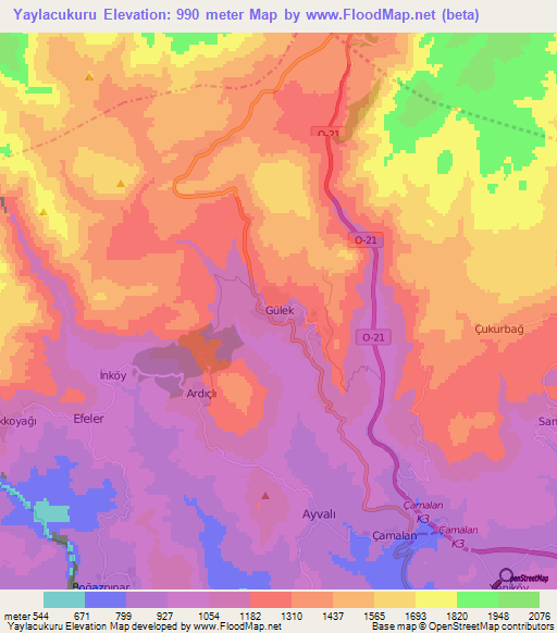 Yaylacukuru,Turkey Elevation Map