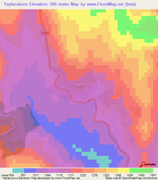 Yaylacukuru,Turkey Elevation Map