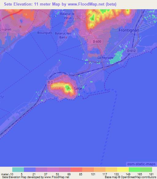 Sete,France Elevation Map