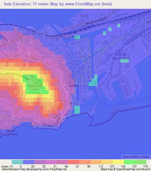 Sete,France Elevation Map