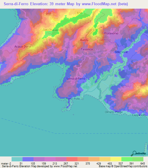 Serra-di-Ferro,France Elevation Map