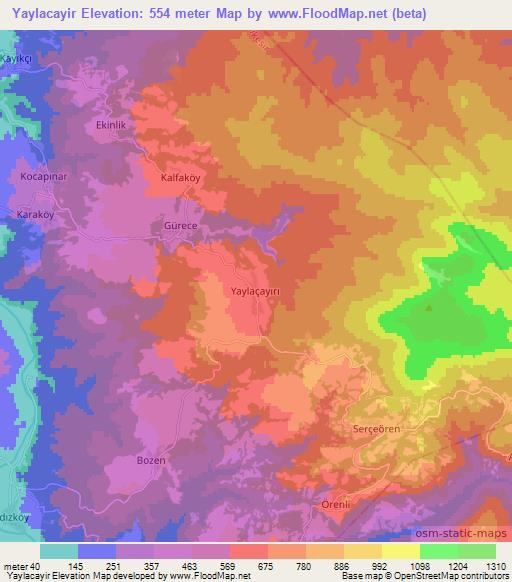 Yaylacayir,Turkey Elevation Map