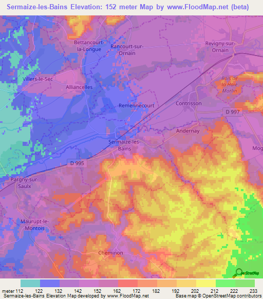 Sermaize-les-Bains,France Elevation Map