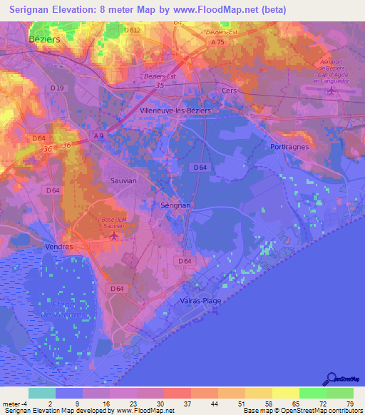 Serignan,France Elevation Map