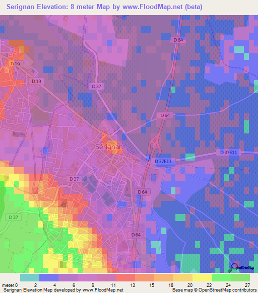 Serignan,France Elevation Map