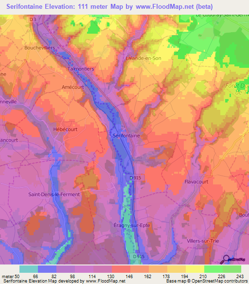 Serifontaine,France Elevation Map