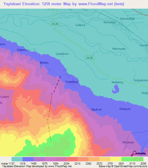 Yaylabasi,Turkey Elevation Map