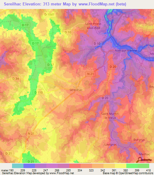 Sereilhac,France Elevation Map