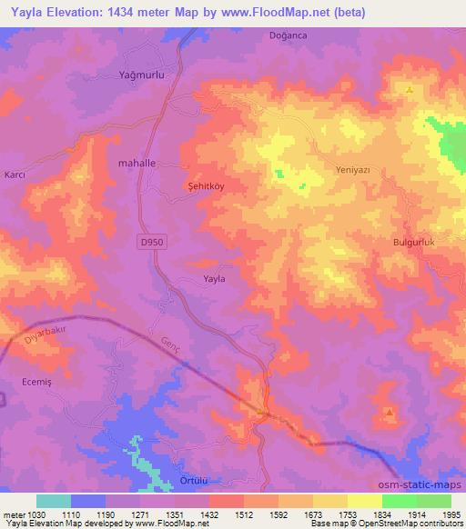 Yayla,Turkey Elevation Map